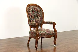 Victorian Antique Hand Carved Walnut Armchair with Floral Upholstery #39429