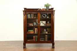 Empire Antique Mahogany Bookcase China Cabinet, Carved Claw Feet #31686