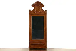 Italian Baroque Antique 1890 Walnut & Burl Armoire, Beveled Mirror #26440