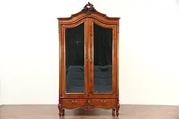 French Antique Mahogany Armoire, Beveled Mirror Doors, Shelves #29589