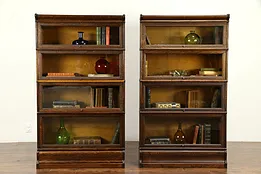 Pair of Quarter Sawn Oak Antique 4 Stacking Lawyer Bookcases, Macey #31343