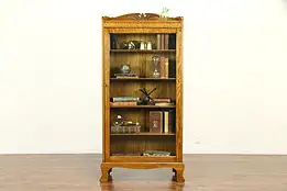 Oak Antique Bookcase, Bath or Display Cabinet, Wavy Glass Door #31877