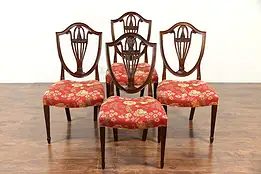 Set of 4 Shield Back Mahogany Dining Chairs, All Original, Signed Baker  #30219