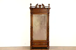 Walnut Antique Austrian Armoire Wardrobe or Closet, Beveled Mirror Door  #30943