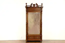 Walnut Antique Austrian Armoire Wardrobe or Closet, Beveled Mirror Door  #30943