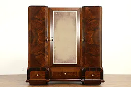 Italian Art Deco Rosewood Antique Armoire, Closet or Wardrobe #31555