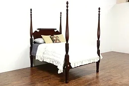 Pineapple Hand Carved 1900 Antique Mahogany 4 Poster Full Size Bed #24974