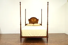 Spanish Antique Queen Size Poster Bed, Classical Scene Marquetry #30425