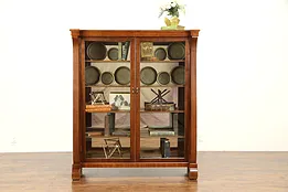 Empire Antique Mahogany Bookcase or Curio Cabinet, Glass Doors, Mirrors #30921