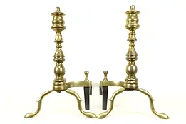 Pair of Vintage Brass Fireplace Andirons, Signed Rostand #30890