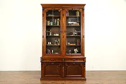Victorian Renaissance Antique Carved Walnut & Burl Library Bookcase #32187