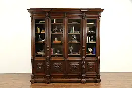 Italian Renaissance Antique Oak Monumental Bookcase, Carved Statues #32202