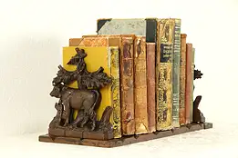 Black Forest Antique Carved Adjustable Folding Bookshelf, Carved Cows #32207