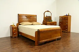 Art Deco Waterfall Vintage 5 Pc Bedroom Set, Queen Size Bed #32439