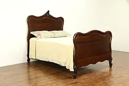 French Quarter Sawn Oak Antique Full Size Bed, Carved Raised Panels #32506