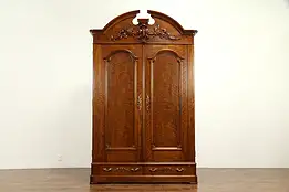 Victorian Antique 1860 Carved Walnut Armoire, Wardrobe or Closet #32581