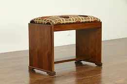 Art Deco 1930's Vintage Walnut Bench, New Upholstery #32608