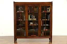 Arts & Crafts Mission Oak Antique Craftsman Triple Library Bookcase #32658