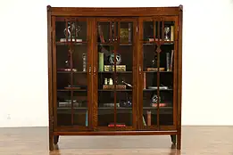 Arts & Crafts Mission Oak Antique Craftsman Triple Library Bookcase #32658