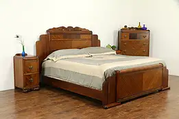 Art Deco Waterfall 1930's Vintage 4 Pc. Bedroom Set, King Size Bed #32673