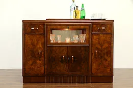 Art Deco Italian Vintage Burl Walnut Bar Cabinet or Sideboard, Lighted #32836