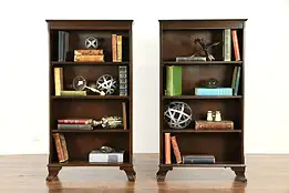 Pair of Small Vintage Carved Maple Library Bookcases #32851