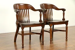 Oak Quarter Sawn Antique Banker, Office or Library Desk Chairs, Welch B #32872