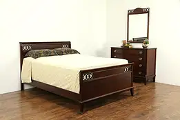 Traditional Vintage Mahogany 3 pc Bedroom Set, Double Bed, Chest, Mirror #32964