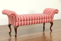 Traditional Hall or Boudoir Bench With Upholstered Scroll Arms  #33045