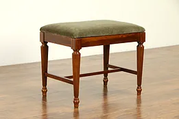 Maple Antique Vanity Bench, Mohair Upholstery, Fluted Legs, Signed Leath #33092