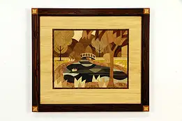 Smith Park Bridge Menasha WI Original Marquetry Custom Frame Bruce Bodden #33133