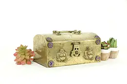 Engraved Brass Antique Jewelry Chest or Treasure Box, Buddha & Enamel #33480