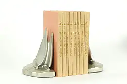 Pair of Silver Sailboat Vintage Bookends, PM Craftsman FL #33485