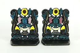 Pair of Cast Iron Hand Painted Antique Bookends  #33511