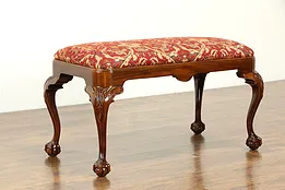 Georgian Design Vintage Mahogany Bench, New Upholstery Signed Hickory #33532