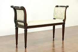 Mahogany Vintage Bench with Arms, New Upholstery #33766