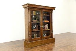 Victorian Antique Bookcase, Grain Painted Finish, Wavy Glass Doors #33776