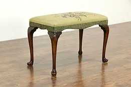 Traditional Maple Antique Bench, Hand Stitched Needlepoint Upholstery #33915