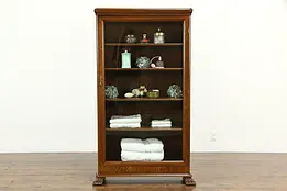Oak Antique Bookcase or Bath Cabinet, Wavy Glass Door, Paw Feet #33959