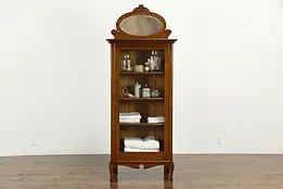 Victorian Antique Oak Bookcase or Bath Cabinet, Beveled Mirror  #33960