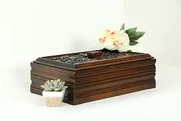 Hand Carved Walnut Antique Italian Covered Jewelry or Keepsake Box #34028