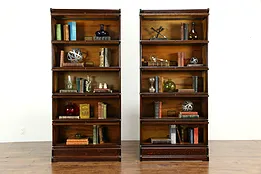 Pair of Antique Oak 5 Stack Globe Wernicke Lawyer Bookcases, Wavy Glass  #34070