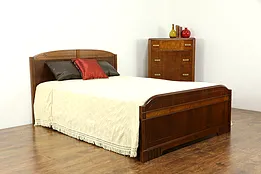 Art Deco Vintage Walnut 2 Piece Bedroom Set, Full Size Bed & Tall Chest #34384