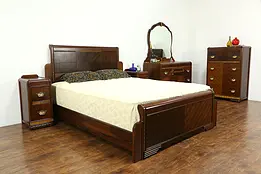 Art Deco Vintage 5 Pc Bedroom Set, Queen Size Bed #34546