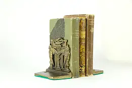 Pair of Owl & Aladdin Lamp Antique Bookends Signed Judd #34589