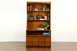 Midcentury Modern English Vintage Teak Open Bookcase Wall Unit, Nathan  #34851