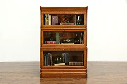 Oak Quarter Sawn Antique 3 Stack Lawyer Bookcase, Drop Down Doors #33927