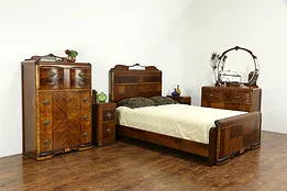 Art Deco Vintage 5 Pc Waterfall Bedroom Set Queen Size Bed  #33976