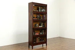 Lawyer Antique Craftsman 5 Stack Bookcase, Wavy Glass Doors, Signed Macey #34239