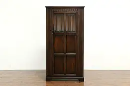 Oak English Vintage Armoire, Wardrobe or Closet, Linen Fold Carving #34749